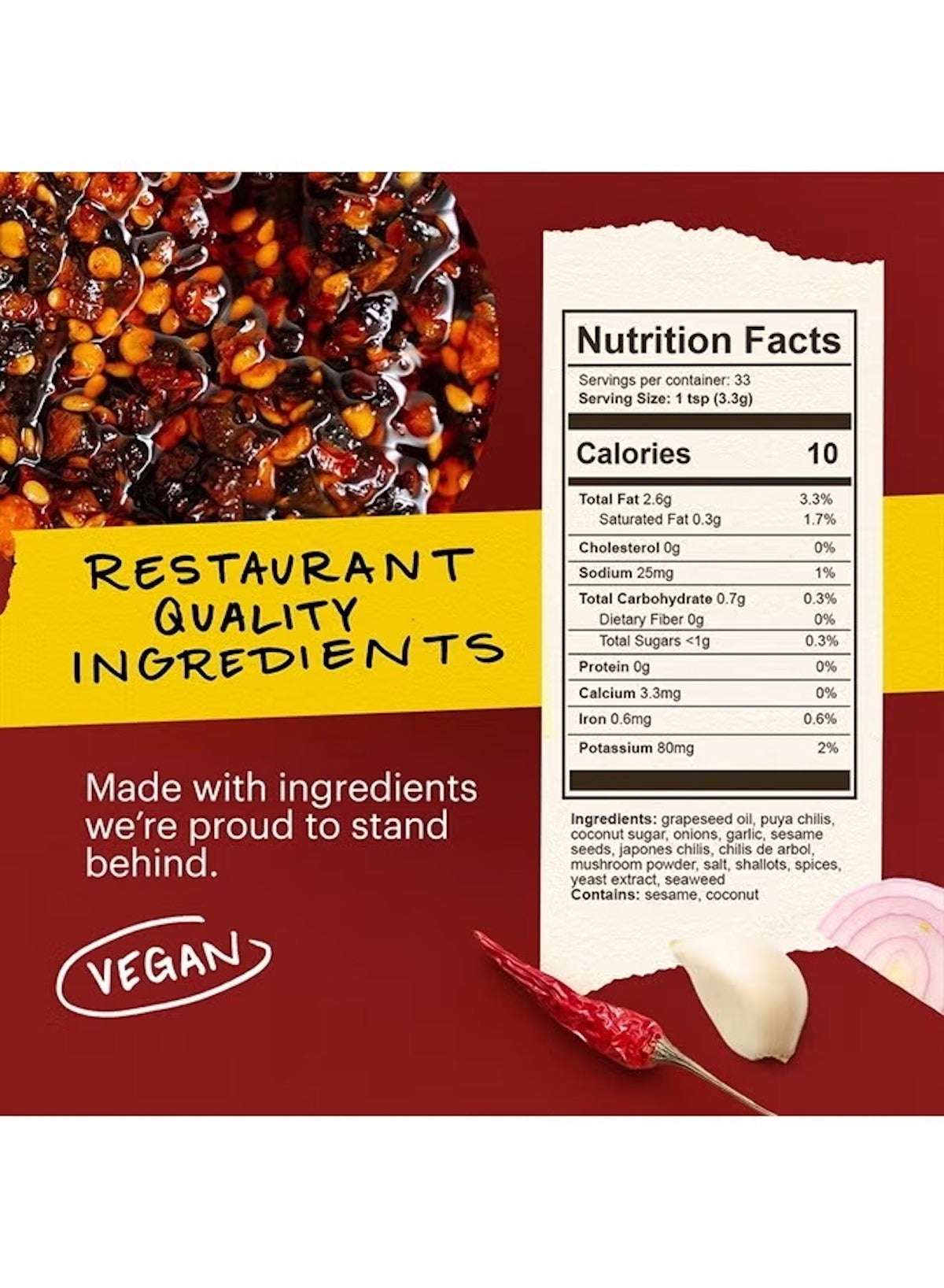 Momofuku Chili Crunch UAE with Nutrition Facts Label and Ingredients for Vegan Cooking Momofuku Chili Crunch UAE with Nutrition Facts Label and Ingredients for Vegan Cooking