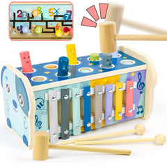 Huitich multi-activity wooden toy for infants with colorful xylophone and hammer peg game Huitich multi-activity wooden toy for infants with colorful xylophone and hammer peg game