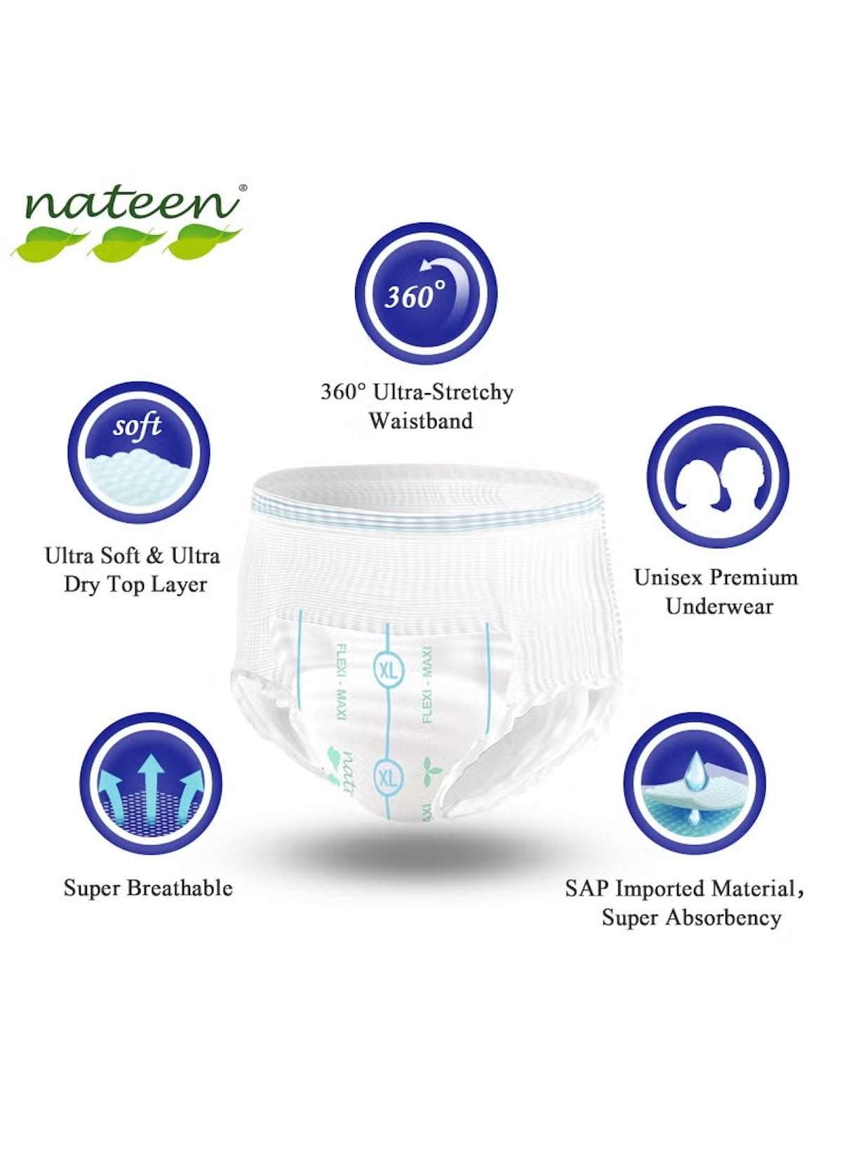 Nateen adult diapers pull up pants extra large with ultra stretchy waistband and breathable design Nateen adult diapers pull up pants extra large with ultra stretchy waistband and breathable design