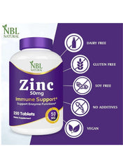 NBL Natural Zinc Gluconate 50mg Tablets for immune support in a gluten-free and vegan formula NBL Natural Zinc Gluconate 50mg Tablets for immune support in a gluten-free and vegan formula