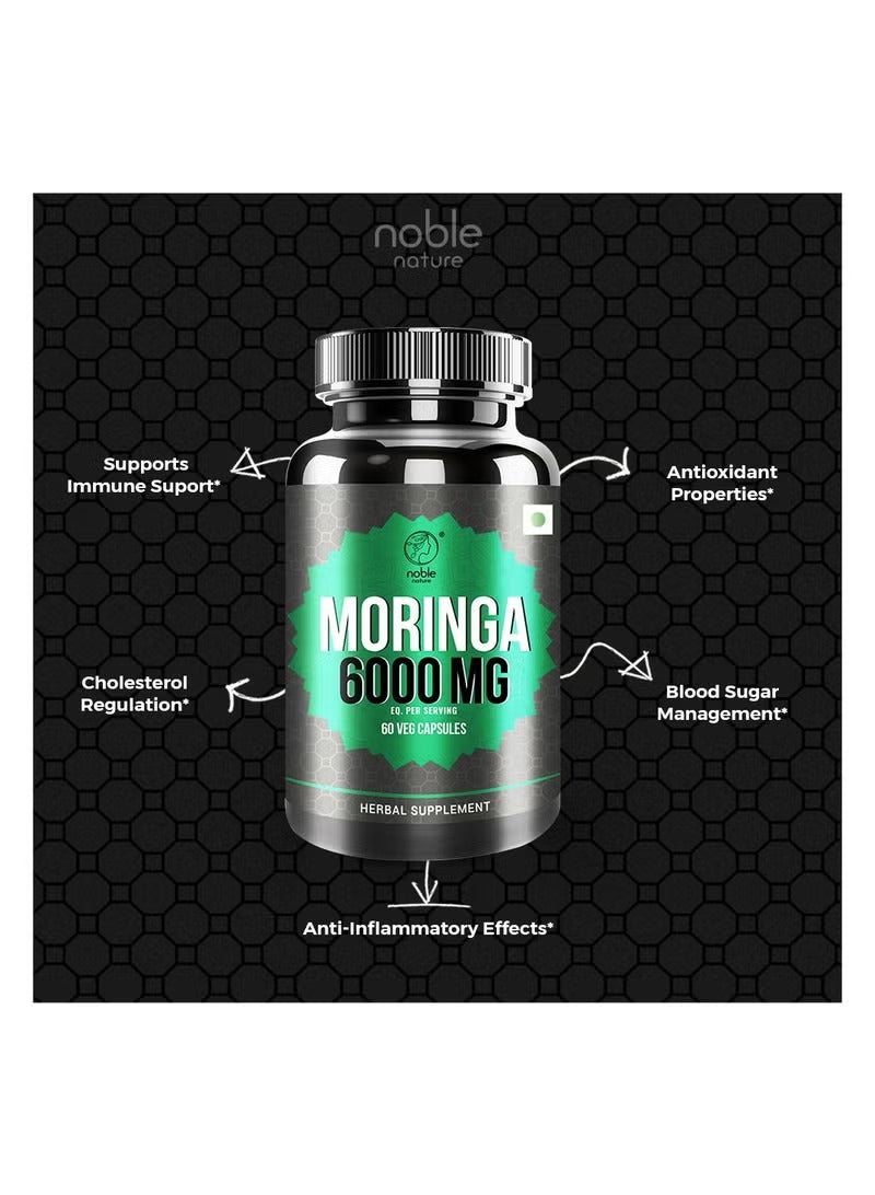 Noble Nature Moringa capsules 6000mg UAE in a black bottle with health benefits highlighted Noble Nature Moringa capsules 6000mg UAE in a black bottle with health benefits highlighted