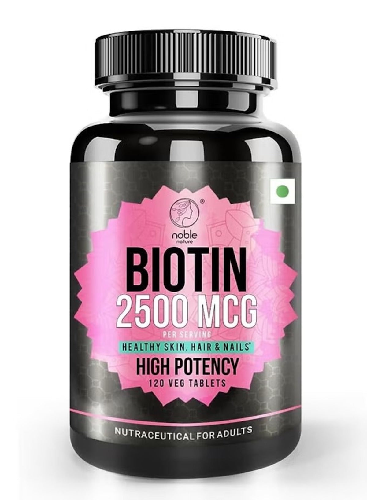 Noble Nature Biotin 2500mcg tablets for healthy skin, hair, and nails in a 120 count bottle Noble Nature Biotin 2500mcg tablets for healthy skin, hair, and nails in a 120 count bottle