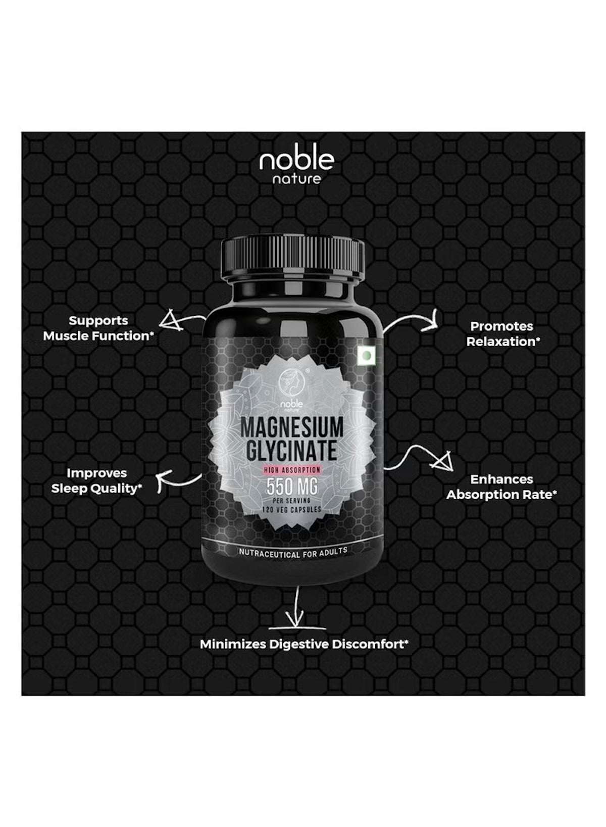Noble Nature Magnesium Glycinate High Absorption Supplement Bottle for Improved Sleep and Muscle Function Noble Nature Magnesium Glycinate High Absorption Supplement Bottle for Improved Sleep and Muscle Function