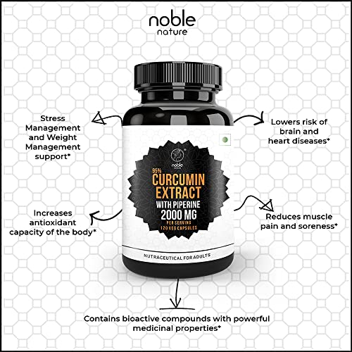Noble Nature turmeric curcumin supplement 95 curcuminoids bottle 120 vegetable capsules curcumin extract with piperine 2000 mg Noble Nature turmeric curcumin supplement 95 curcuminoids bottle 120 vegetable capsules curcumin extract with piperine 2000 mg