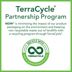 NOW TerraCycle partnership program recycling badge with green logo and psyllium husk powder UAE NOW TerraCycle partnership program recycling badge with green logo and psyllium husk powder UAE