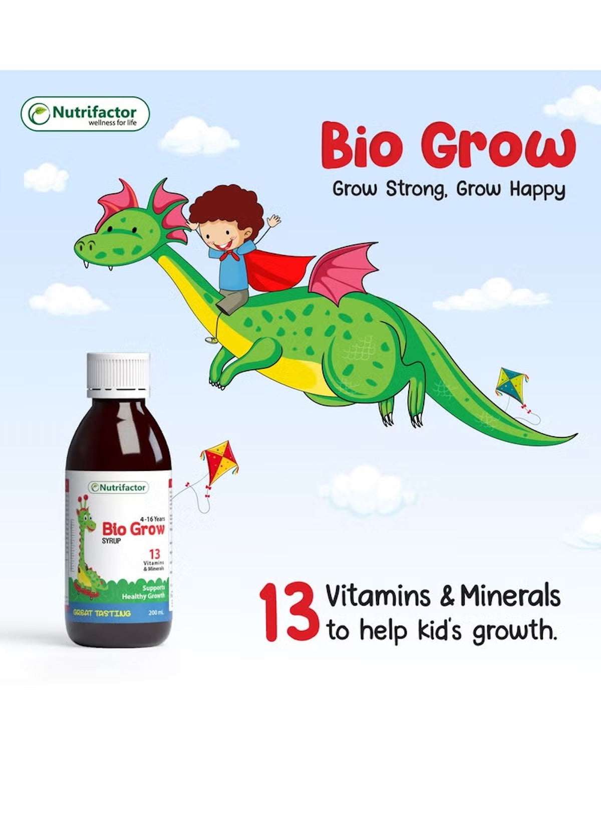 Nutrifactor Bio Grow Multivitamin Syrup for kids with 13 vitamins and minerals for healthy growth Nutrifactor Bio Grow Multivitamin Syrup for kids with 13 vitamins and minerals for healthy growth