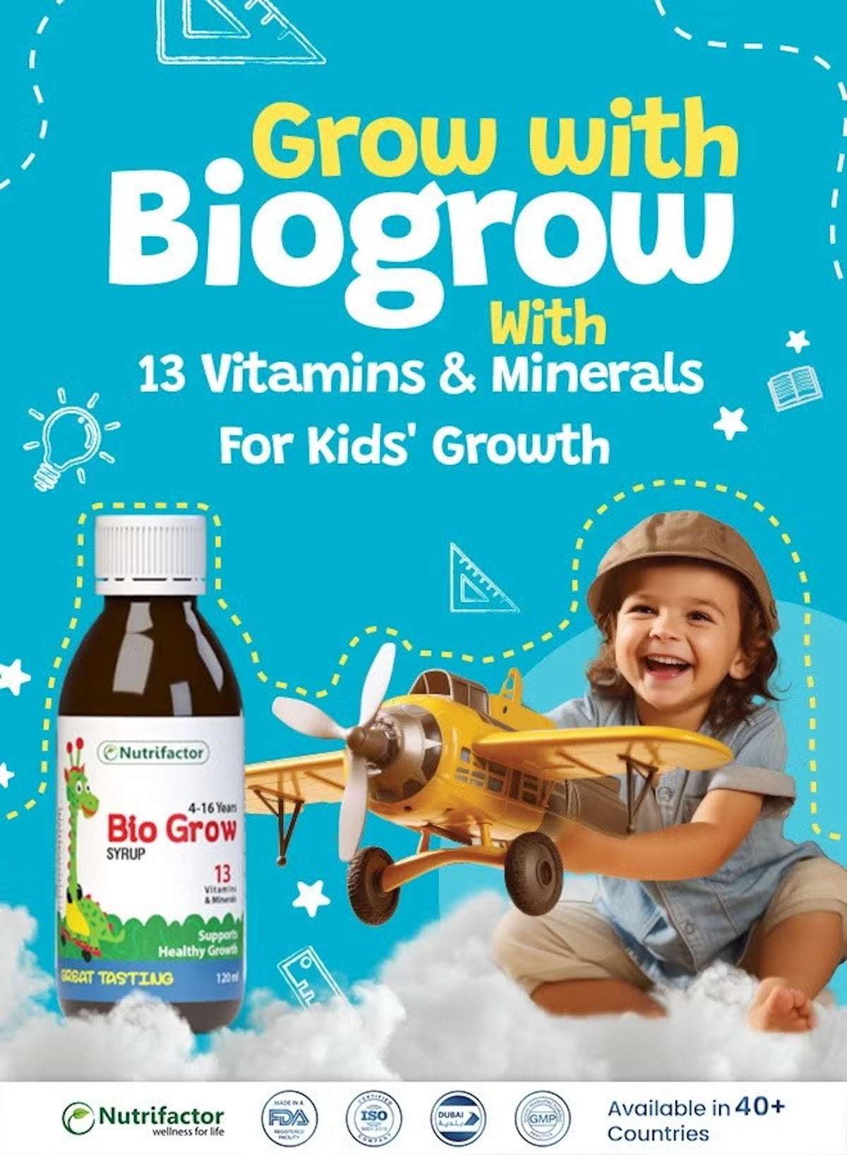 Nutrifactor Biogrow Multivitamin Syrup for Kids with 13 Vitamins and Minerals for Healthy Growth Nutrifactor Biogrow Multivitamin Syrup for Kids with 13 Vitamins and Minerals for Healthy Growth