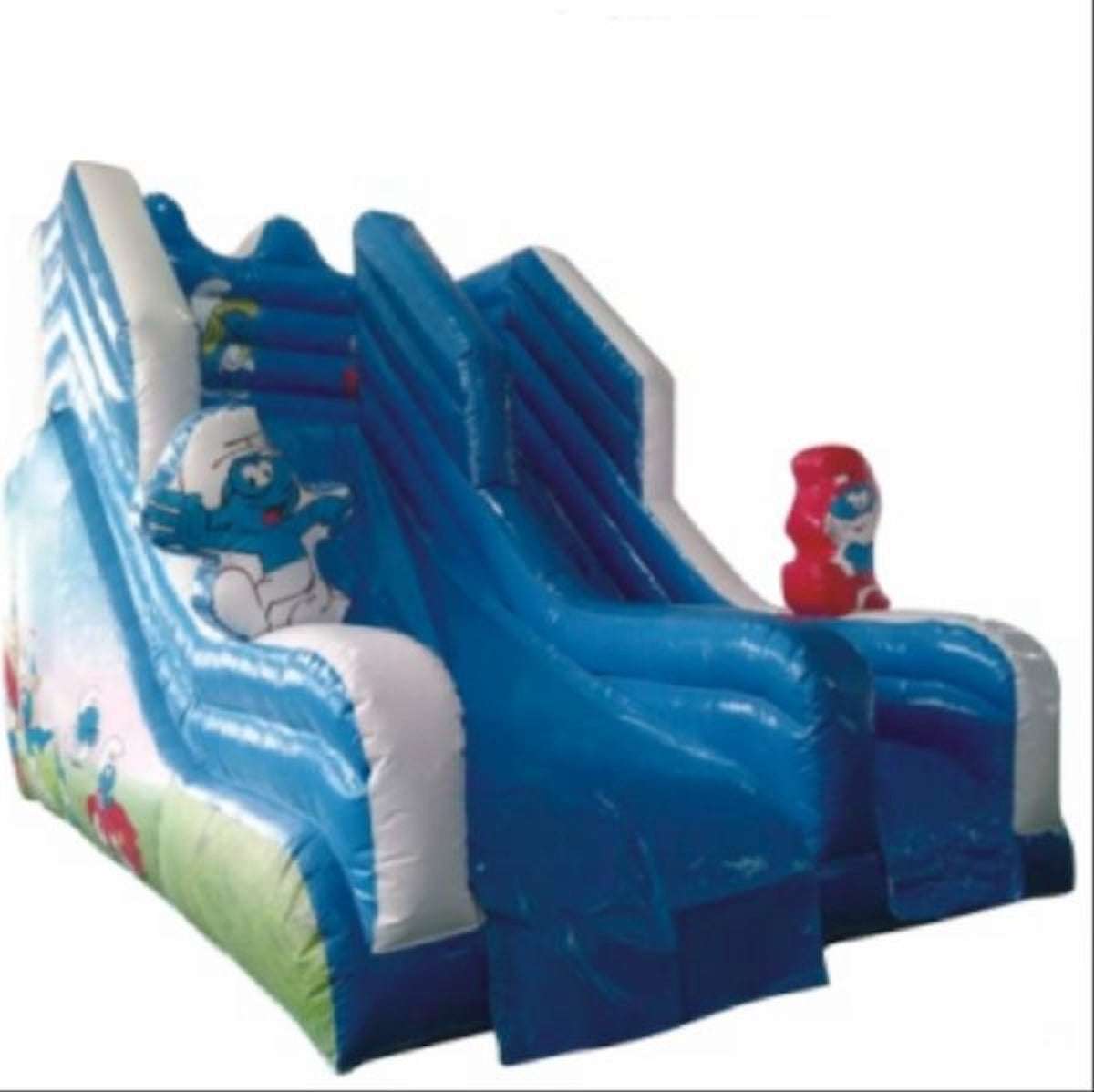 Ocean wave inflatable slide for kids with fun Smurf decorations for outdoor playtime Ocean wave inflatable slide for kids with fun Smurf decorations for outdoor playtime