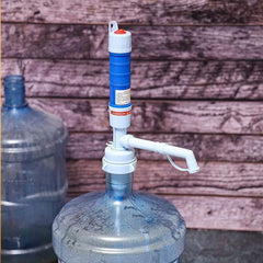 Huitich portable water dispenser for bottles attached to a large water jug with a blue pump Huitich portable water dispenser for bottles attached to a large water jug with a blue pump