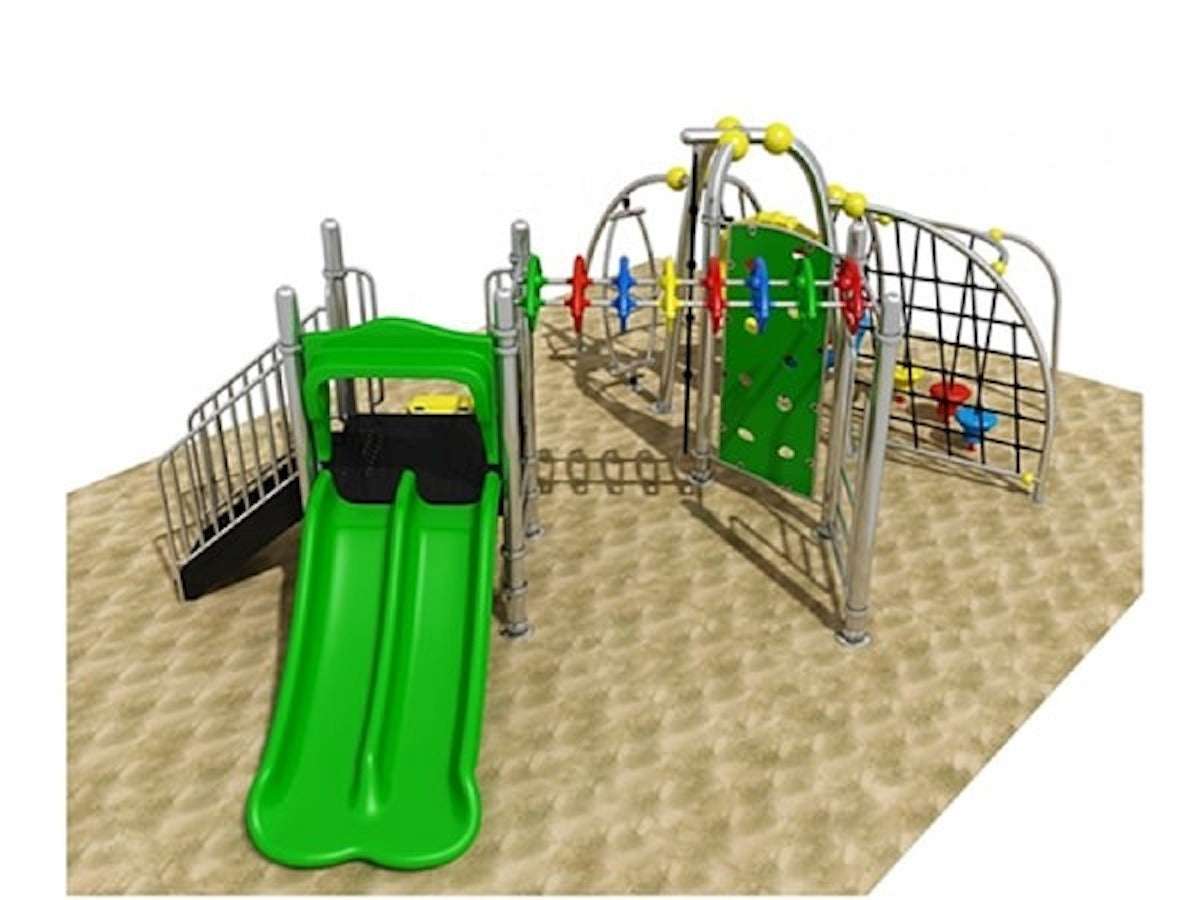 Huitich outdoor playground set UAE featuring a green slide and climbing structure for active play Huitich outdoor playground set UAE featuring a green slide and climbing structure for active play