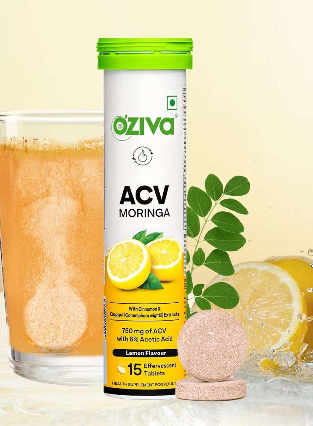 OZiva ACV moringa effervescent tablets with lemon flavor and herbal extracts for wellness OZiva ACV moringa effervescent tablets with lemon flavor and herbal extracts for wellness