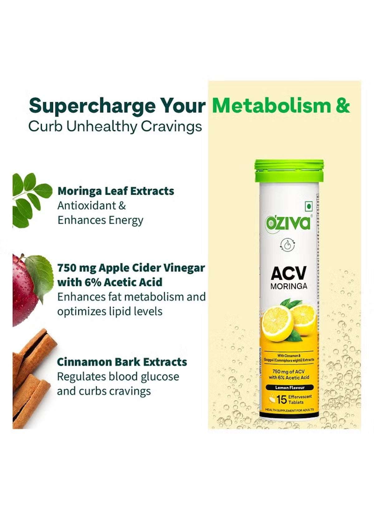 OZiva ACV moringa effervescent tablets for metabolism boost and craving control OZiva ACV moringa effervescent tablets for metabolism boost and craving control