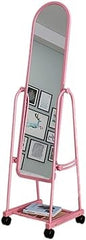 Huitich pink rotatable floor mirror with wheels featuring a full-length frame and sturdy base Huitich pink rotatable floor mirror with wheels featuring a full-length frame and sturdy base