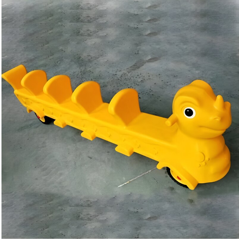 Huitich yellow plastic train toy for kids with dinosaur design and multiple seats for play Huitich yellow plastic train toy for kids with dinosaur design and multiple seats for play