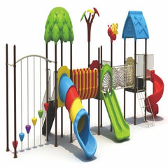 Huitich colorful outdoor kids playground set with tunnel slide double slides climbing net and tree canopy Huitich colorful outdoor kids playground set with tunnel slide double slides climbing net and tree canopy