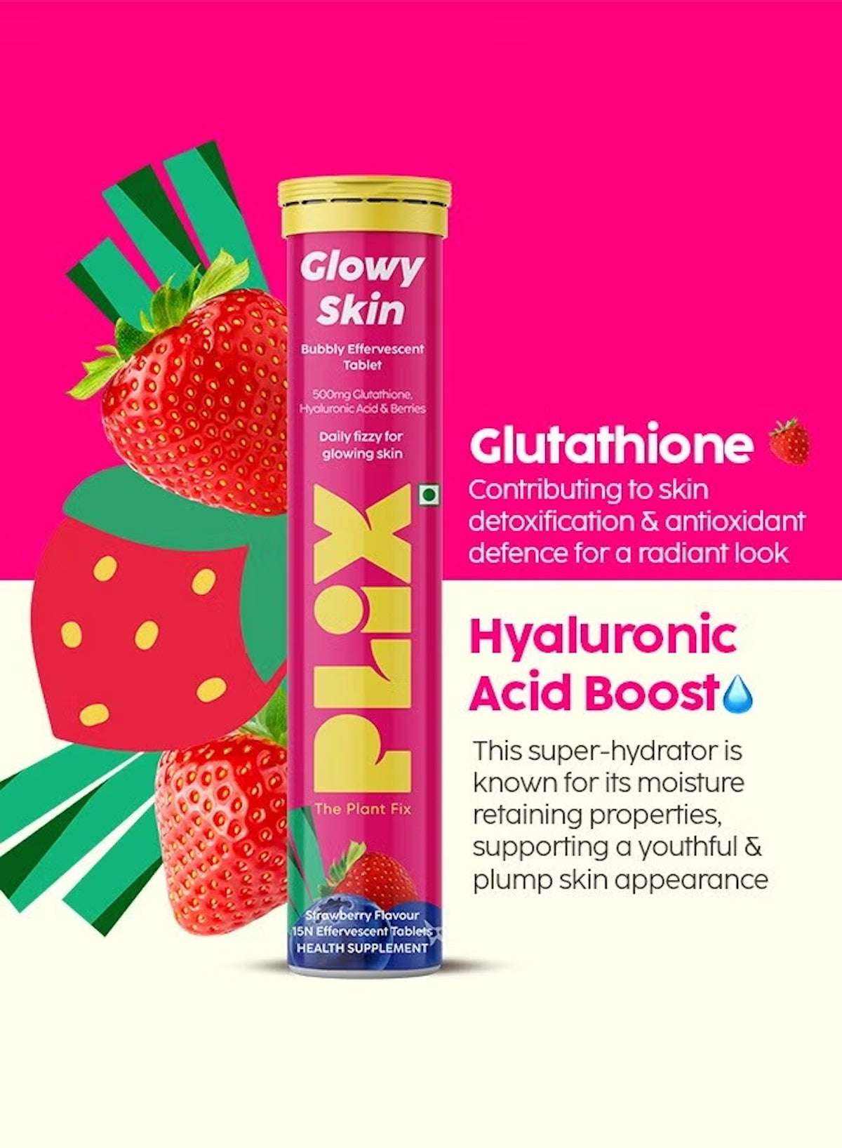 PLIX THE PLANT FIX Glutathione Skin Glow Tablets with hyaluronic acid for radiant and youthful skin PLIX THE PLANT FIX Glutathione Skin Glow Tablets with hyaluronic acid for radiant and youthful skin