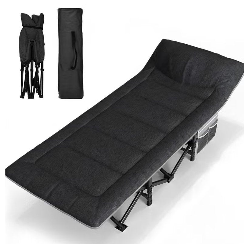 Huitich portable outdoor bed for camping in black with foldable frame and carrying bag Huitich portable outdoor bed for camping in black with foldable frame and carrying bag