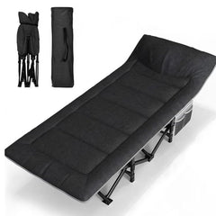 Huitich portable outdoor bed for camping in black with foldable frame and carrying bag Huitich portable outdoor bed for camping in black with foldable frame and carrying bag