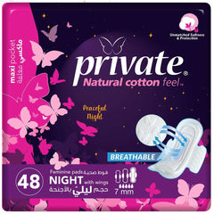 Private Natural cotton feel 48 pack maxi night sanitary pads UAE breathable with wings for peaceful night protection Private Natural cotton feel 48 pack maxi night sanitary pads UAE breathable with wings for peaceful night protection