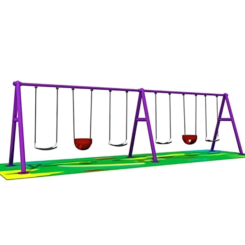 Huitich backyard swing set for kids and adults with purple frame and multiple swings on a green mat Huitich backyard swing set for kids and adults with purple frame and multiple swings on a green mat