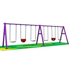 Huitich backyard swing set for kids and adults with purple frame and multiple swings on a green mat Huitich backyard swing set for kids and adults with purple frame and multiple swings on a green mat