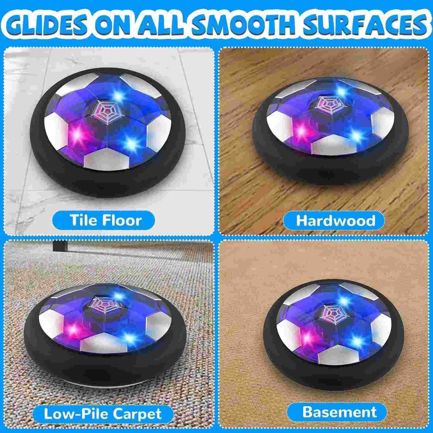 Huitich rechargeable LED soccer ball for kids floating on tile floor hardwood carpet and basement Huitich rechargeable LED soccer ball for kids floating on tile floor hardwood carpet and basement