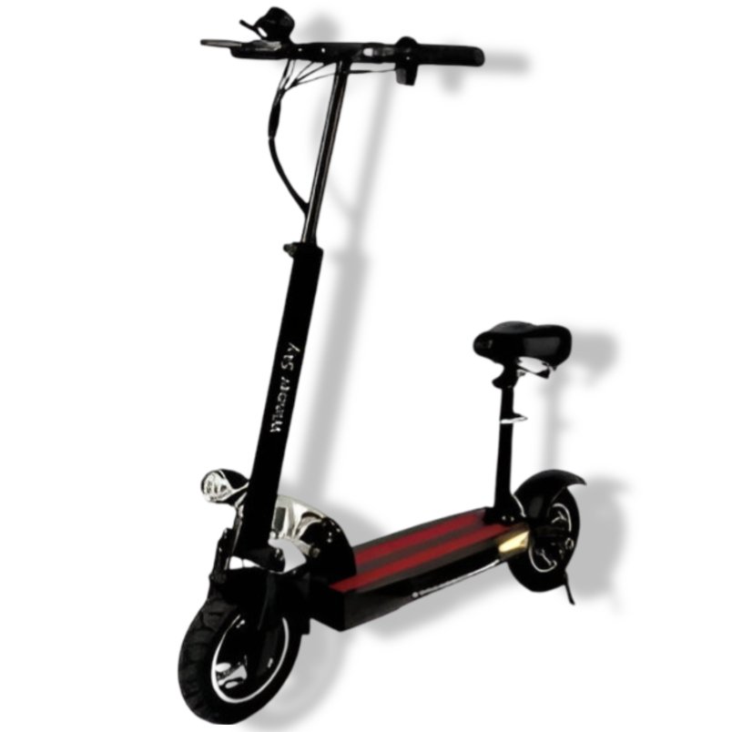 Winner sky red electric scooter with seat featuring sturdy frame and comfortable handlebars Winner sky red electric scooter with seat featuring sturdy frame and comfortable handlebars