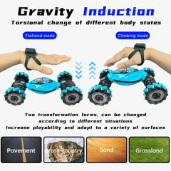 Huitich remote control stunt car blue in flatland and climbing modes showing versatile terrain adaptability Huitich remote control stunt car blue in flatland and climbing modes showing versatile terrain adaptability