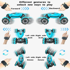 Huitich remote control stunt car blue with hand gesture controls for forward backward drift and rotate moves Huitich remote control stunt car blue with hand gesture controls for forward backward drift and rotate moves