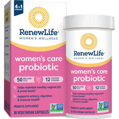 RenewLife women's probiotics 50 billion CFU supplement 12 strains 30 vegetarian capsules pink packaging RenewLife women's probiotics 50 billion CFU supplement 12 strains 30 vegetarian capsules pink packaging