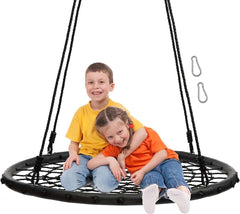 Huitich round outdoor swing seat with two children enjoying a fun swing experience Huitich round outdoor swing seat with two children enjoying a fun swing experience