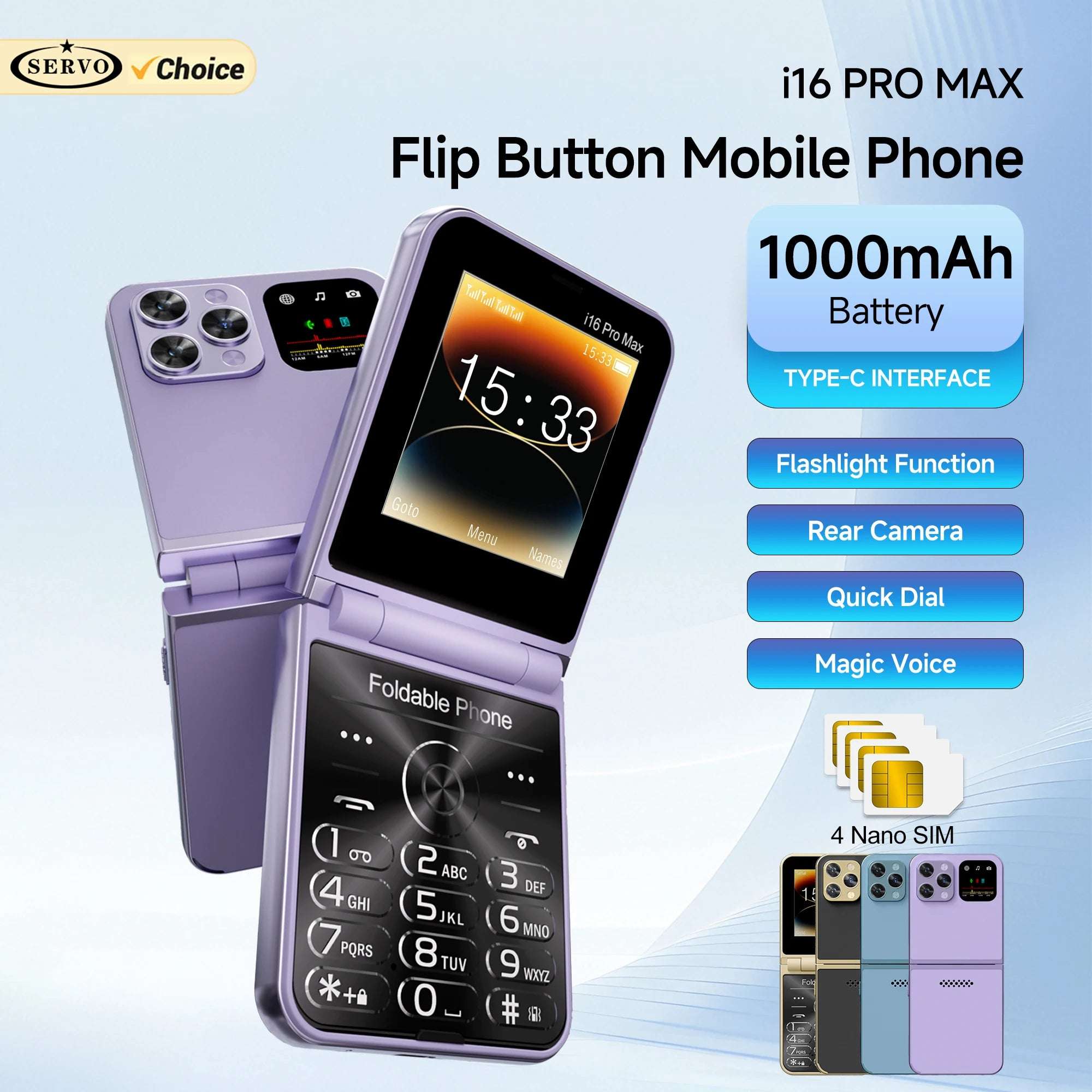 Mumzar i16 Pro Max purple flip button phone with 1000mAh battery rear camera large keys and flip mobile phone with dual SIM Mumzar i16 Pro Max purple flip button phone with 1000mAh battery rear camera large keys and flip mobile phone with dual SIM