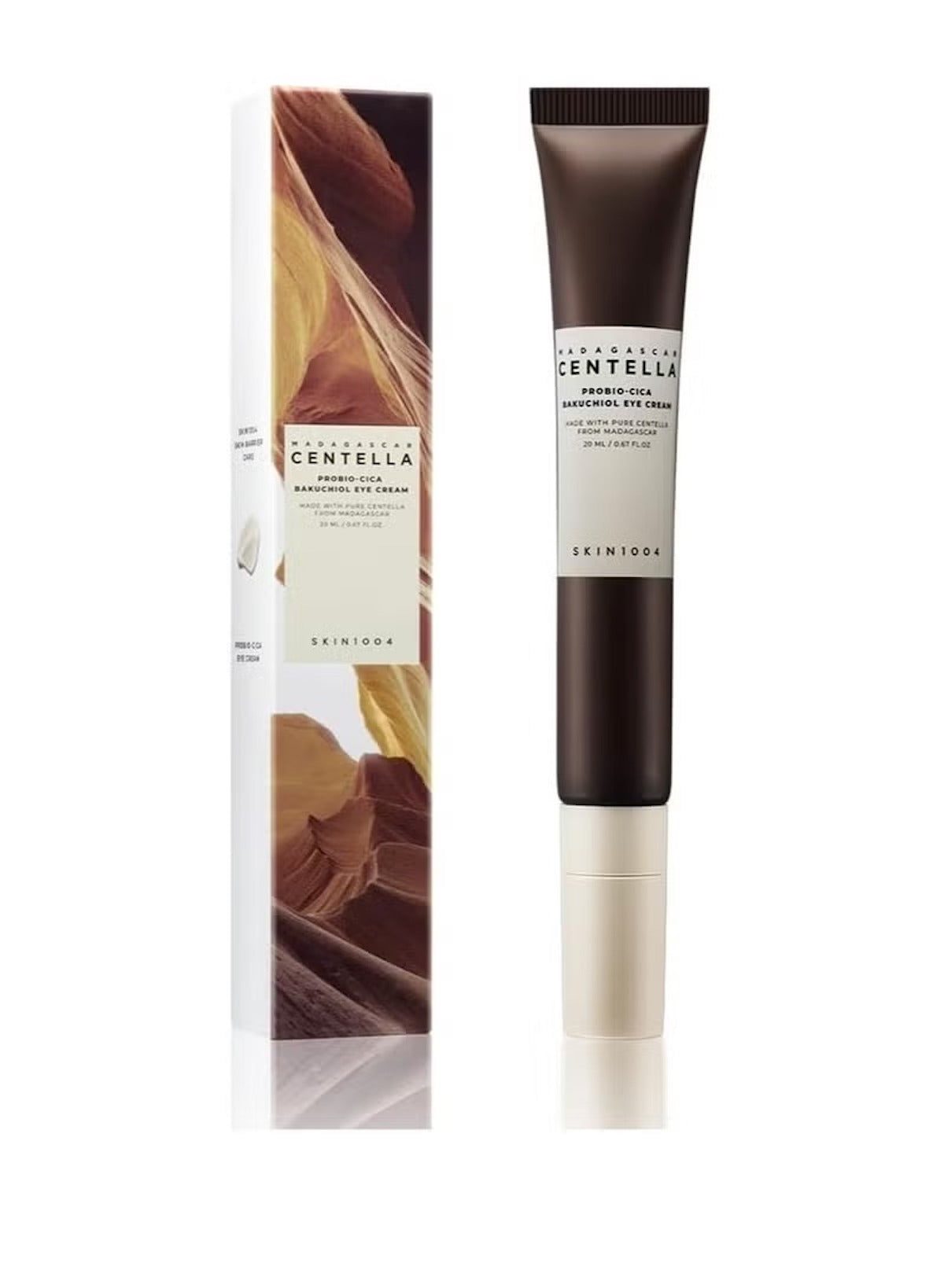 SKIN1004 Centella Bakuchiol Eye Cream in a sleek tube with an elegant box, perfect for brightening under-eye skin SKIN1004 Centella Bakuchiol Eye Cream in a sleek tube with an elegant box, perfect for brightening under-eye skin
