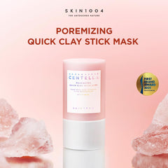 SKIN1004 pore minimizing face mask stick in pink packaging with crystal stones on a pink background SKIN1004 pore minimizing face mask stick in pink packaging with crystal stones on a pink background