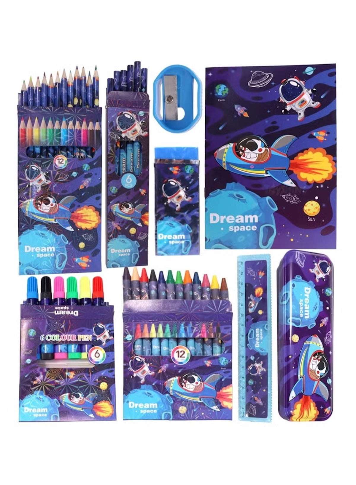 Huitich space stationery set for kids featuring colorful pens, pencils, and cosmic-themed accessories Huitich space stationery set for kids featuring colorful pens, pencils, and cosmic-themed accessories