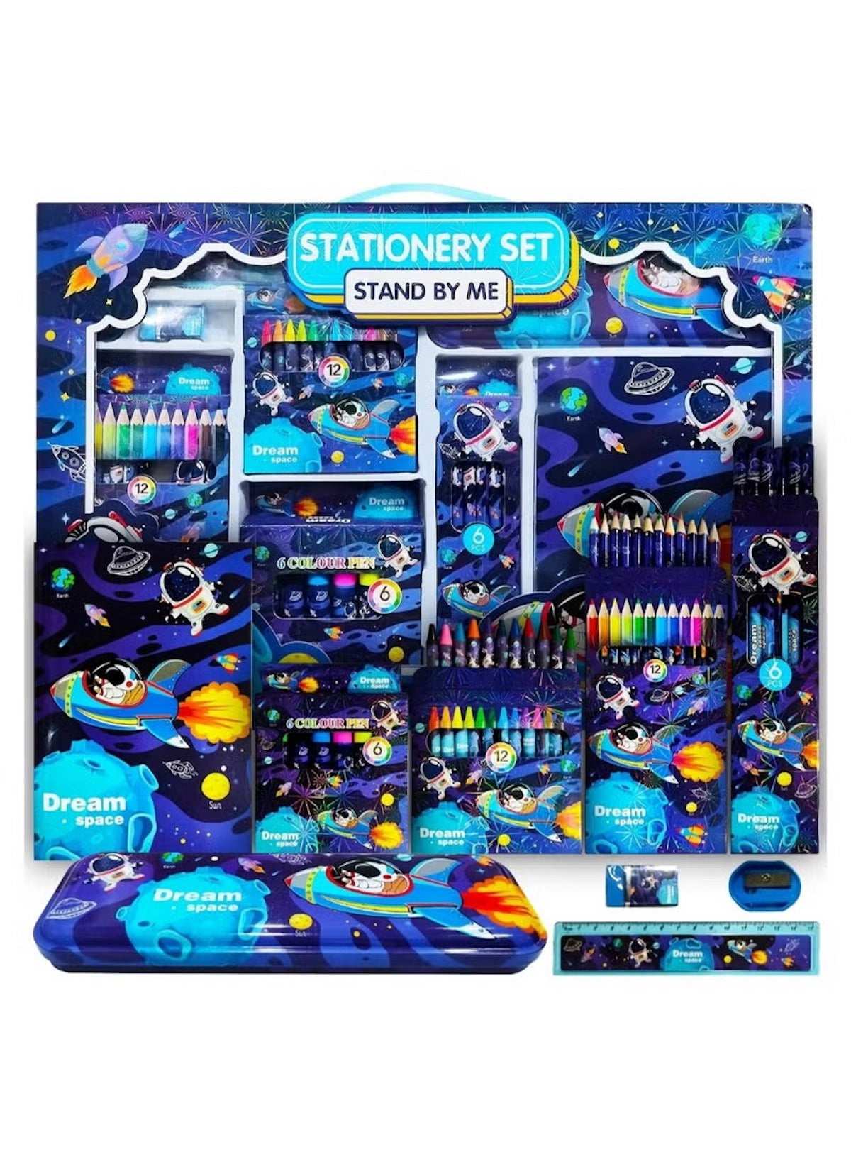 Huitich space stationery set for kids featuring colorful pens, pencils, and accessories in a vibrant space theme Huitich space stationery set for kids featuring colorful pens, pencils, and accessories in a vibrant space theme