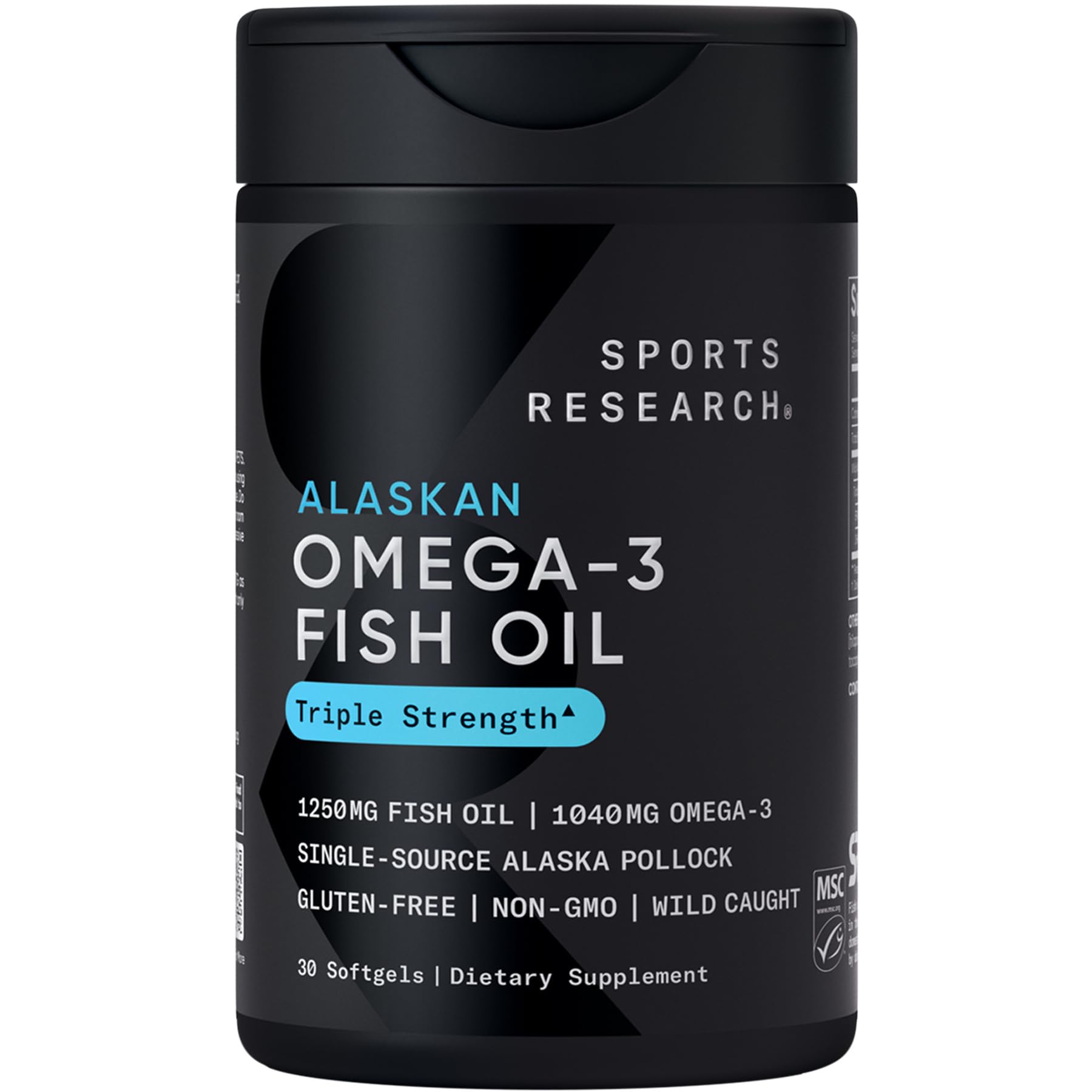 Sports Research Alaskan Omega 3 Fish Oil bottle triple strength omega 3 fish oil supplement 30 softgels Sports Research Alaskan Omega 3 Fish Oil bottle triple strength omega 3 fish oil supplement 30 softgels