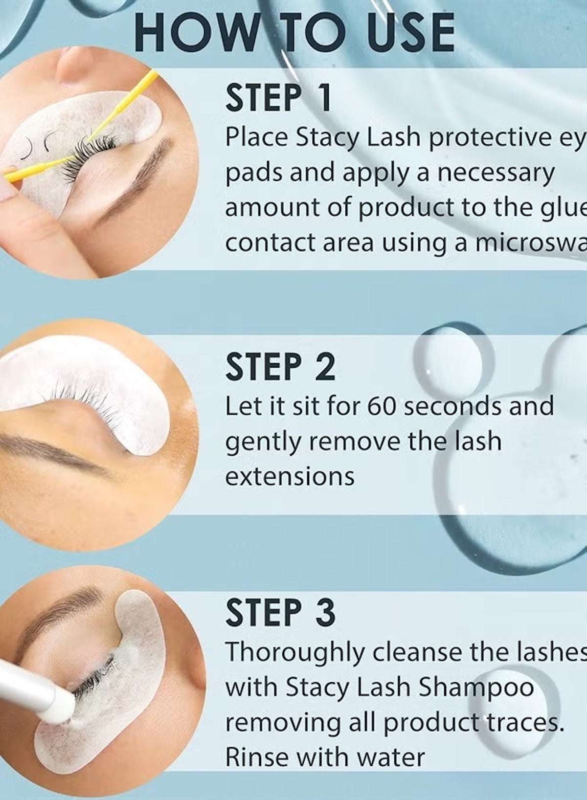 Stacy Lash Eyelash Extension Glue Remover Instructions with Step-by-Step Guide and Protective Eye Pads Stacy Lash Eyelash Extension Glue Remover Instructions with Step-by-Step Guide and Protective Eye Pads