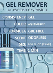 Stacy Lash Gel Remover for eyelash extension glue remover in aquamarine, 0.51 fl. oz. with odorless formula Stacy Lash Gel Remover for eyelash extension glue remover in aquamarine, 0.51 fl. oz. with odorless formula