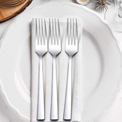 Huitich steel forks set of 12 for kitchen displayed on white plate with napkin Huitich steel forks set of 12 for kitchen displayed on white plate with napkin