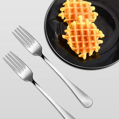 Huitich steel forks set of 12 for kitchen displayed with waffles on a black plate Huitich steel forks set of 12 for kitchen displayed with waffles on a black plate