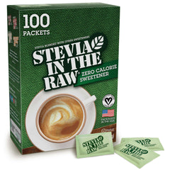 IN THE RAW Stevia In The Raw zero calorie sweetener box with coffee cup and packets stevia sugar substitute 100 count IN THE RAW Stevia In The Raw zero calorie sweetener box with coffee cup and packets stevia sugar substitute 100 count