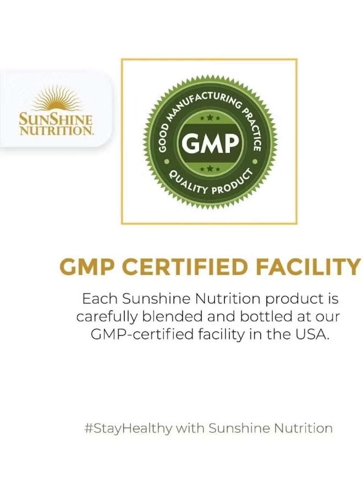 GMP certified facility logo for Sunshine Nutrition vitamin C tablets UAE ensuring quality and safety GMP certified facility logo for Sunshine Nutrition vitamin C tablets UAE ensuring quality and safety