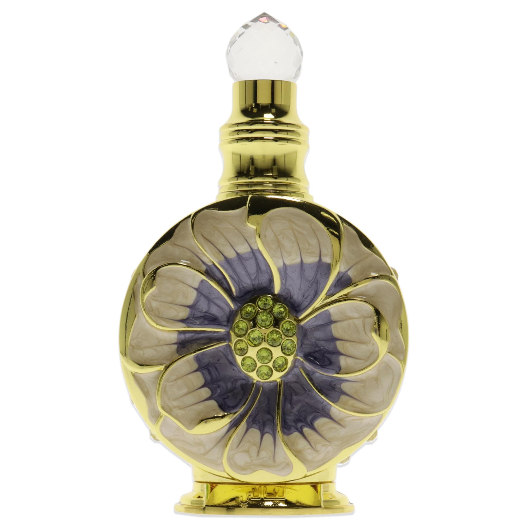 Elegant gold bottle of Swiss Arabian Layali perfume for women with decorative floral design Elegant gold bottle of Swiss Arabian Layali perfume for women with decorative floral design