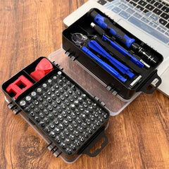 Mumzar precision screwdriver set for electronics in black case with 100 bits blue handles pry tools and tweezers Mumzar precision screwdriver set for electronics in black case with 100 bits blue handles pry tools and tweezers