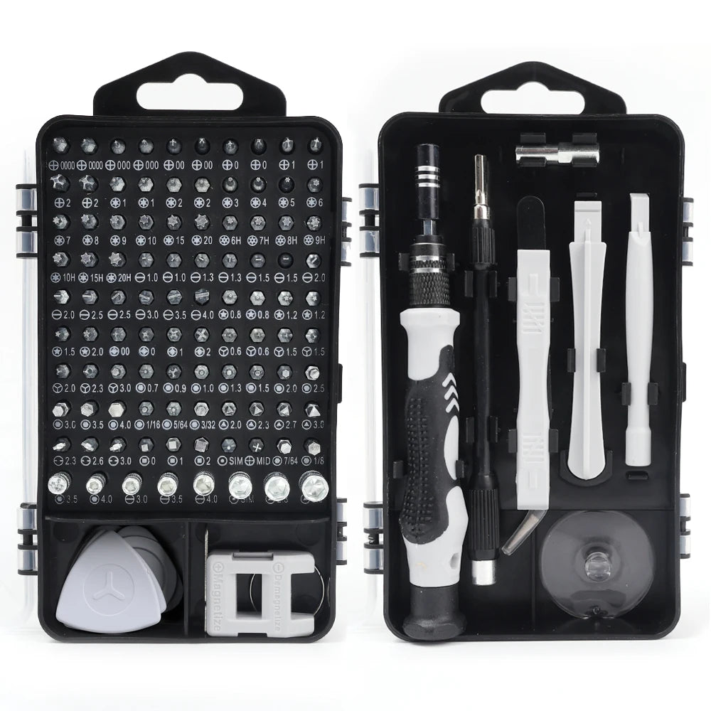 Mumzar precision screwdriver set for electronics with 60 plus bits black white handle pry tools suction cup Mumzar precision screwdriver set for electronics with 60 plus bits black white handle pry tools suction cup