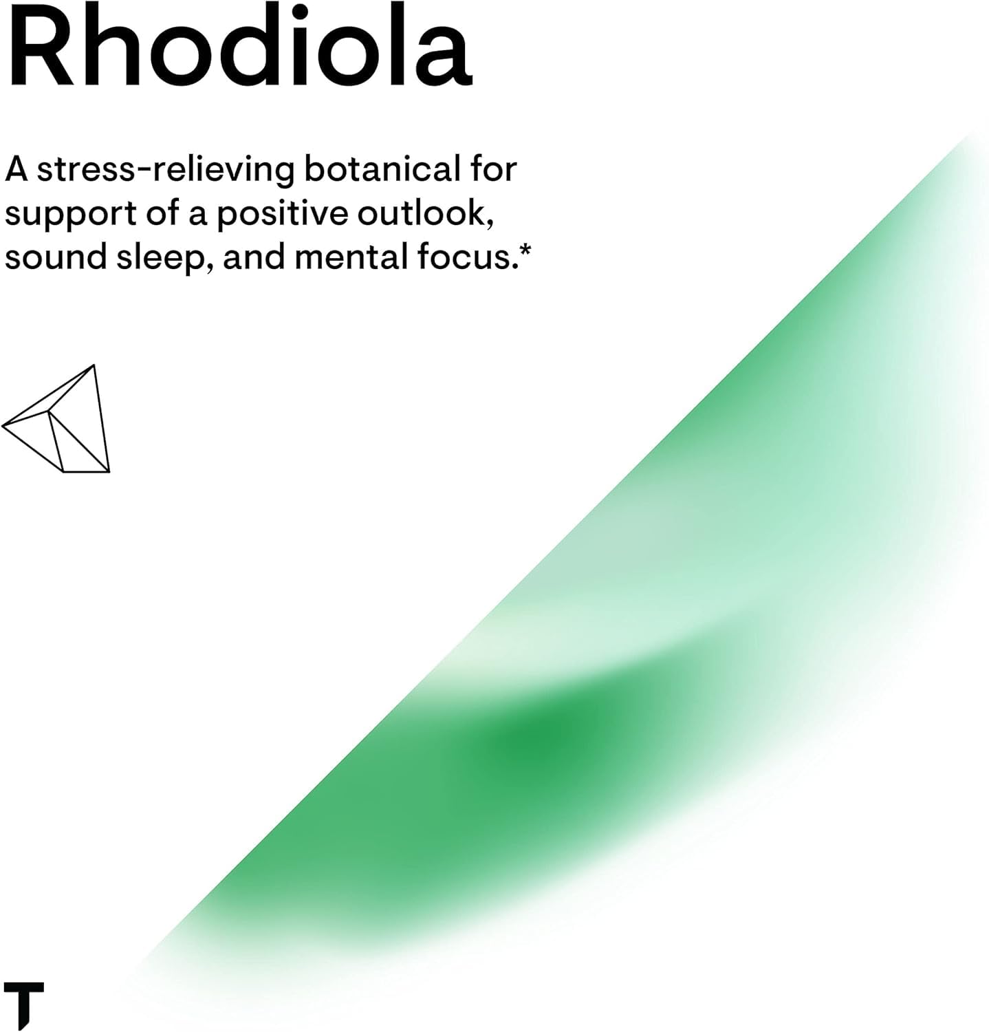 Thorne Rhodiola product label with green gradient and description text including Rhodiola supplement for stress relief. Thorne Rhodiola product label with green gradient and description text including Rhodiola supplement for stress relief.