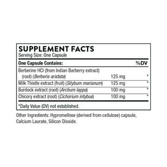 Thorne liver support for detoxification supplement facts label showing one capsule and herbal ingredient amounts Thorne liver support for detoxification supplement facts label showing one capsule and herbal ingredient amounts