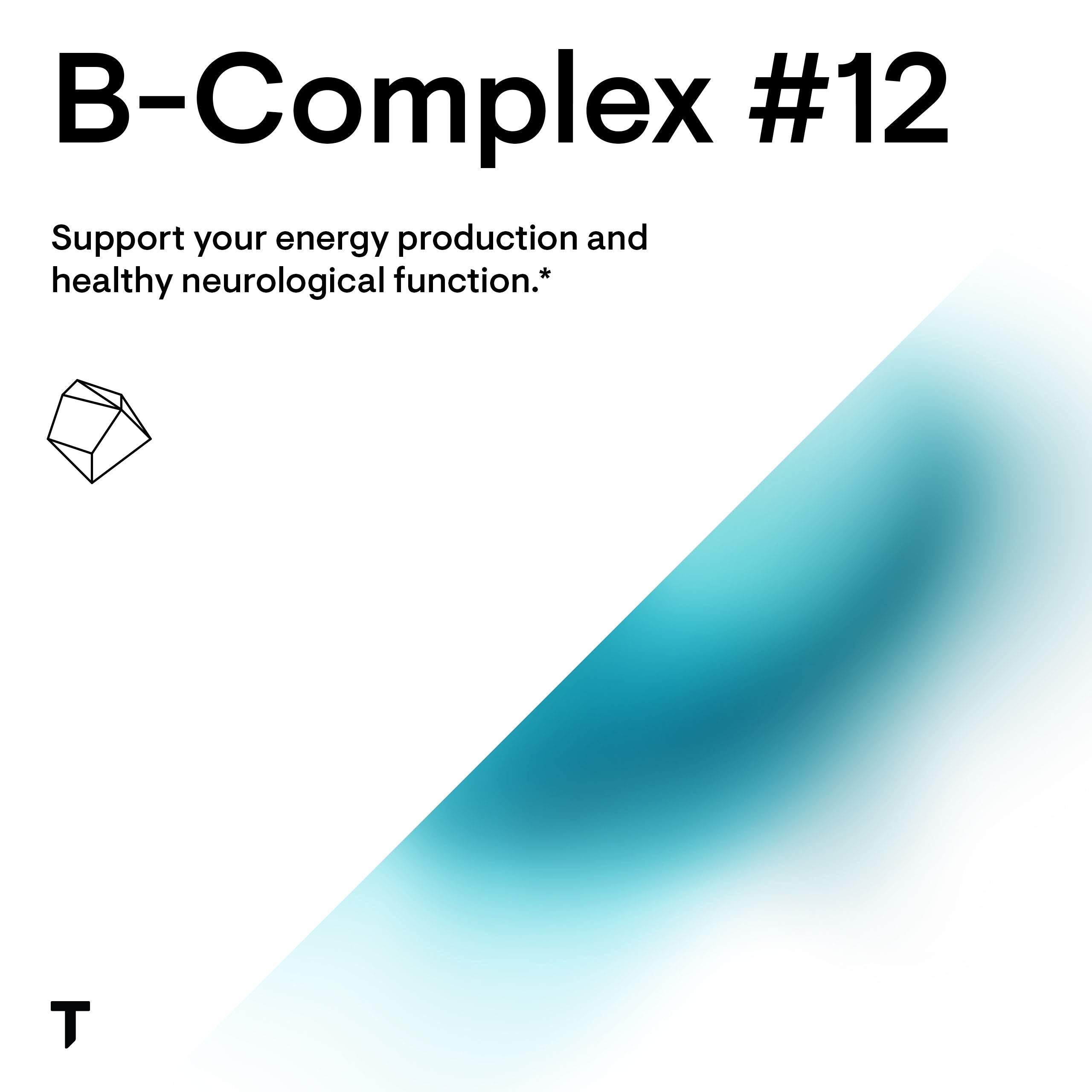 THORNE B-Complex 12 box with teal diagonal gradient and energy support text Vitamin B Complex supplement UAE THORNE B-Complex 12 box with teal diagonal gradient and energy support text Vitamin B Complex supplement UAE