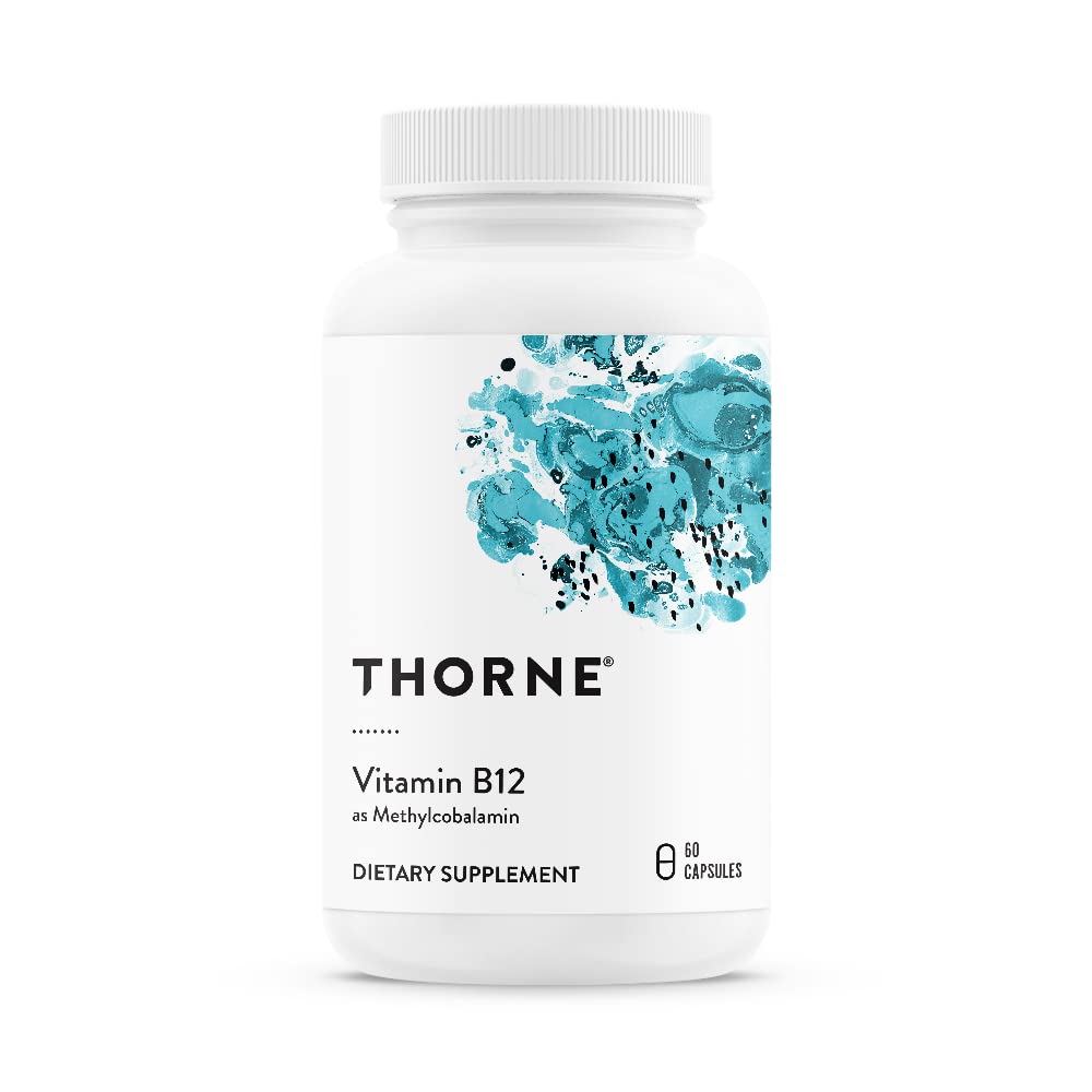 Thorne Vitamin B12 as Methylcobalamin bottle with turquoise label art 60 capsules Vitamin B12 supplement UAE Thorne Vitamin B12 as Methylcobalamin bottle with turquoise label art 60 capsules Vitamin B12 supplement UAE
